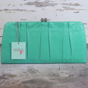HOBO ALLISON Leather Pleated Clutch Turquoise